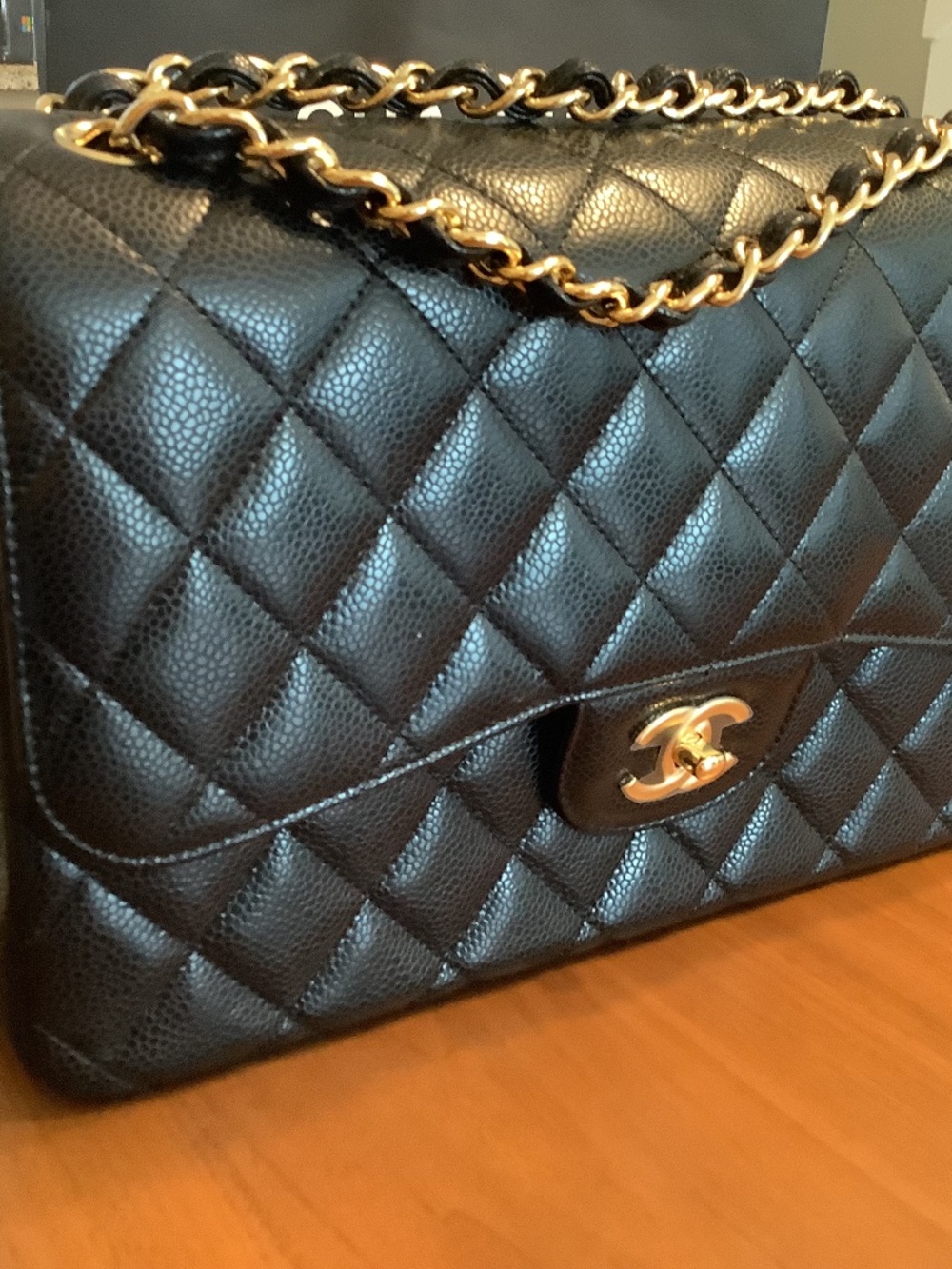 NEW Chanel Large Classic flap in Black Cavier